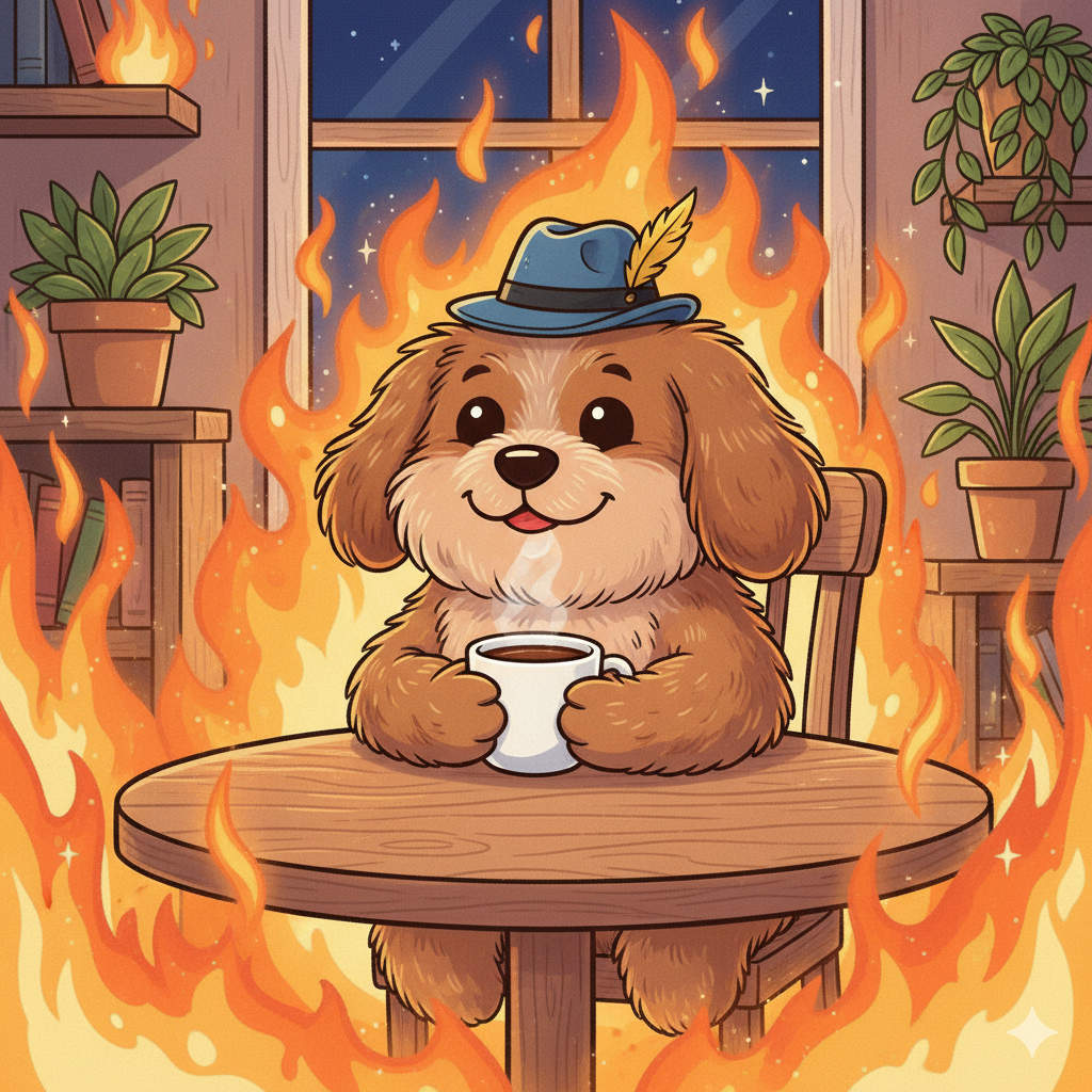 The 'This is Fine' dog sitting in a room on fire, captioned 'Me on a Monday morning, checking my 200 unread emails.'