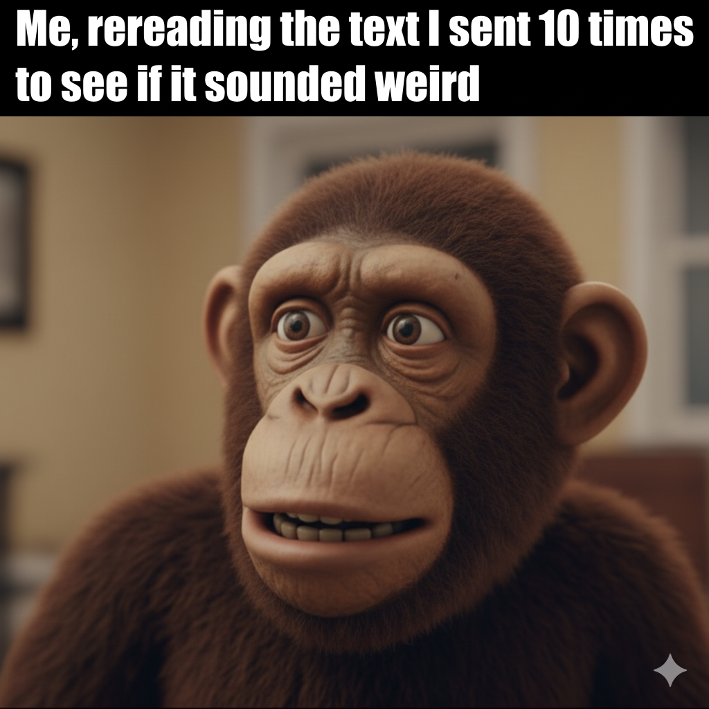 The nervous monkey puppet meme representing anxiety after sending a text.