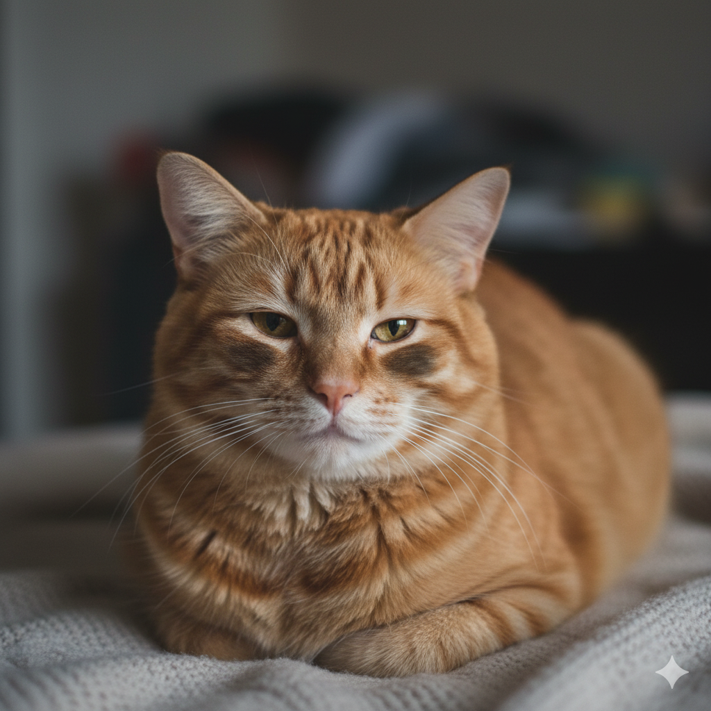 A tired cat with dark circles under its eyes representing a face during a long Zoom meeting.